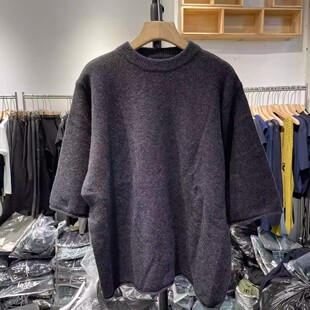 特大码300斤圆领短袖针织衫男女秋冬美式复古老钱风宽松毛衣上衣