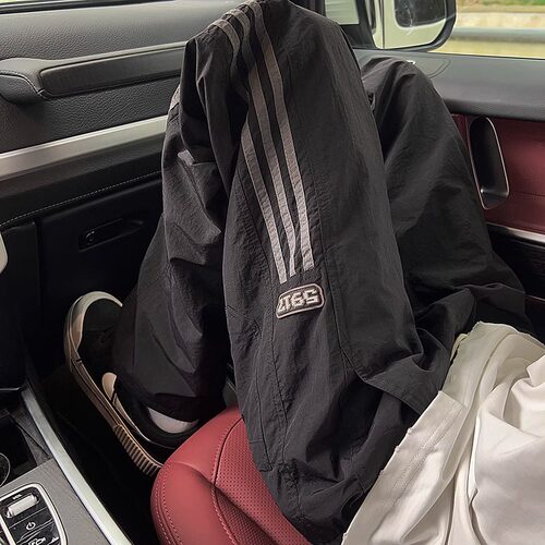 大码美式复古三道杠速干裤子男女