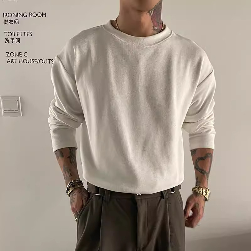 大码300斤基础款德绒软糯肌理感纯色长袖t恤男秋冬加绒内搭打底衫