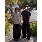 重磅太空棉t恤男女美式 拼接boxy版 型短袖 300斤大码 正肩硬挺半袖 夏