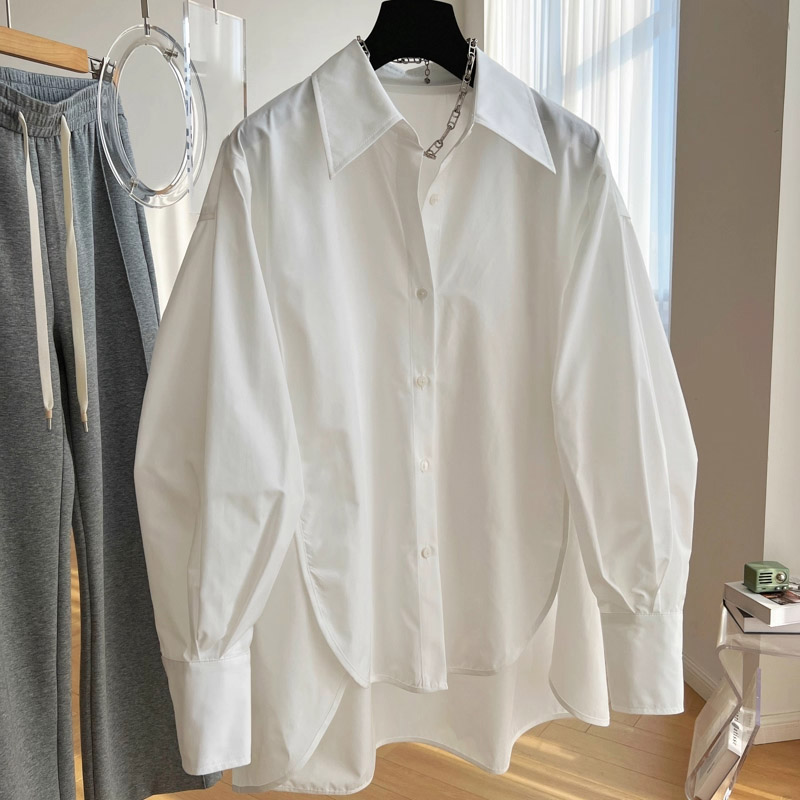 特大码羊腿袖宽松长袖白衬衫男女