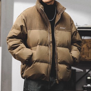 大码复古宽松休闲立领羽绒服男款冬季保暖短款鸭绒外套加厚面包服