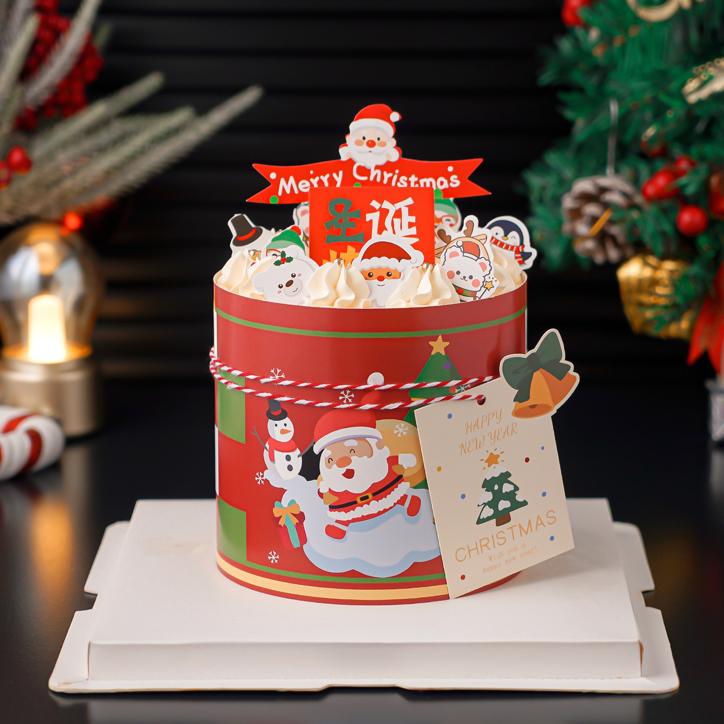 2026圣诞节快乐蛋糕装饰圣诞老人围边节日甜品祝福语明信片插件