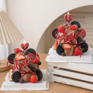 2.14情人节唯美钻石爱心蜡烛蛋糕装饰摆件情侣表白love亚克力插件
