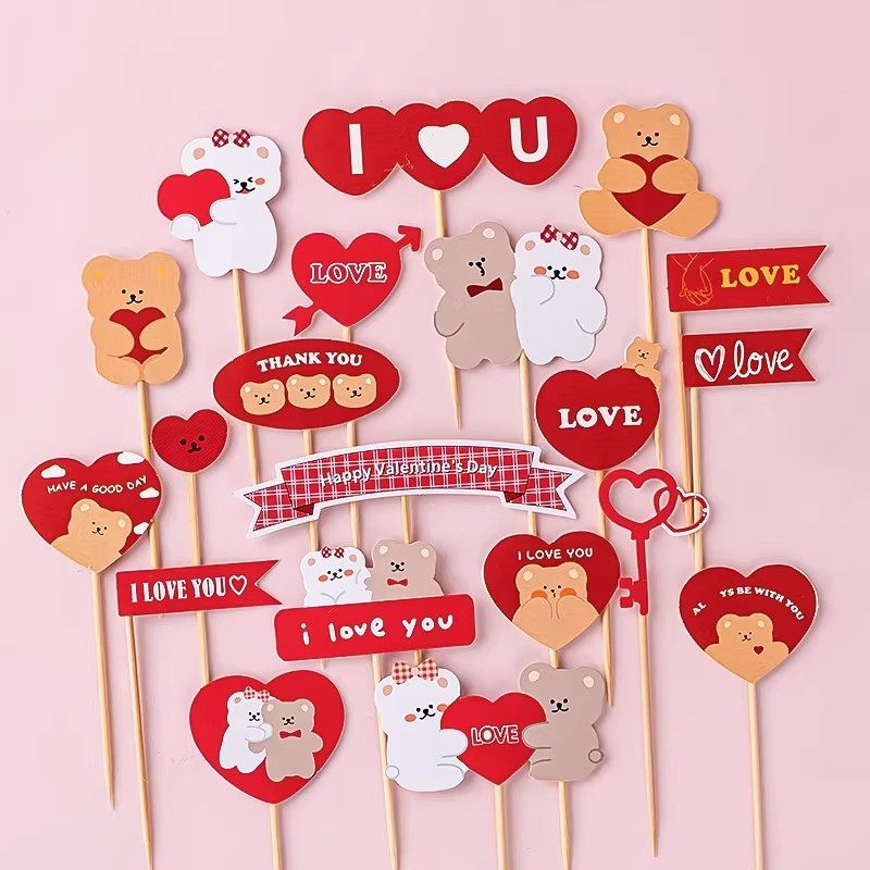 2.14情人节快乐卡通小熊蛋糕装饰插牌我爱你LOVE情侣告白烘焙插件,节庆用品/礼品,节日装扮用品,淘宝优惠券,粉丝福利购,淘宝优惠卷