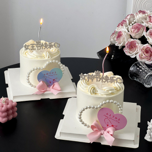 38妇女节蛋糕装饰摆件珍珠爱心女王节快乐爱心插牌女神生日装扮