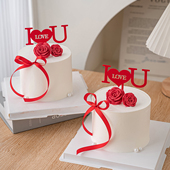 2.14情人节蛋糕装 扮摆件 YOU亚克力烘焙插件唯美玫瑰花装 饰I LOVE