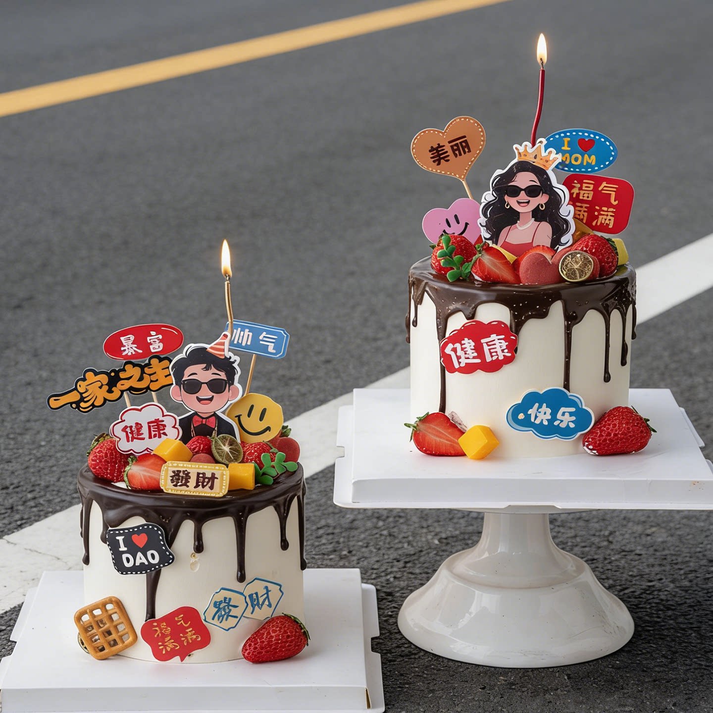 母亲节父亲节蛋糕装饰福气满满一家之主爸爸妈妈生日祝福语插件