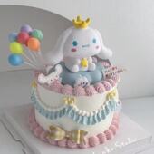 网红发光云朵灯大耳狗蛋糕装 饰摆件卡通小狗男孩女孩儿童生日装 扮