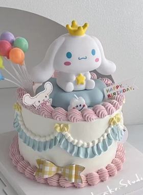 网红发光云朵灯大耳狗蛋糕装饰摆件卡通小狗男孩女孩儿童生日装扮