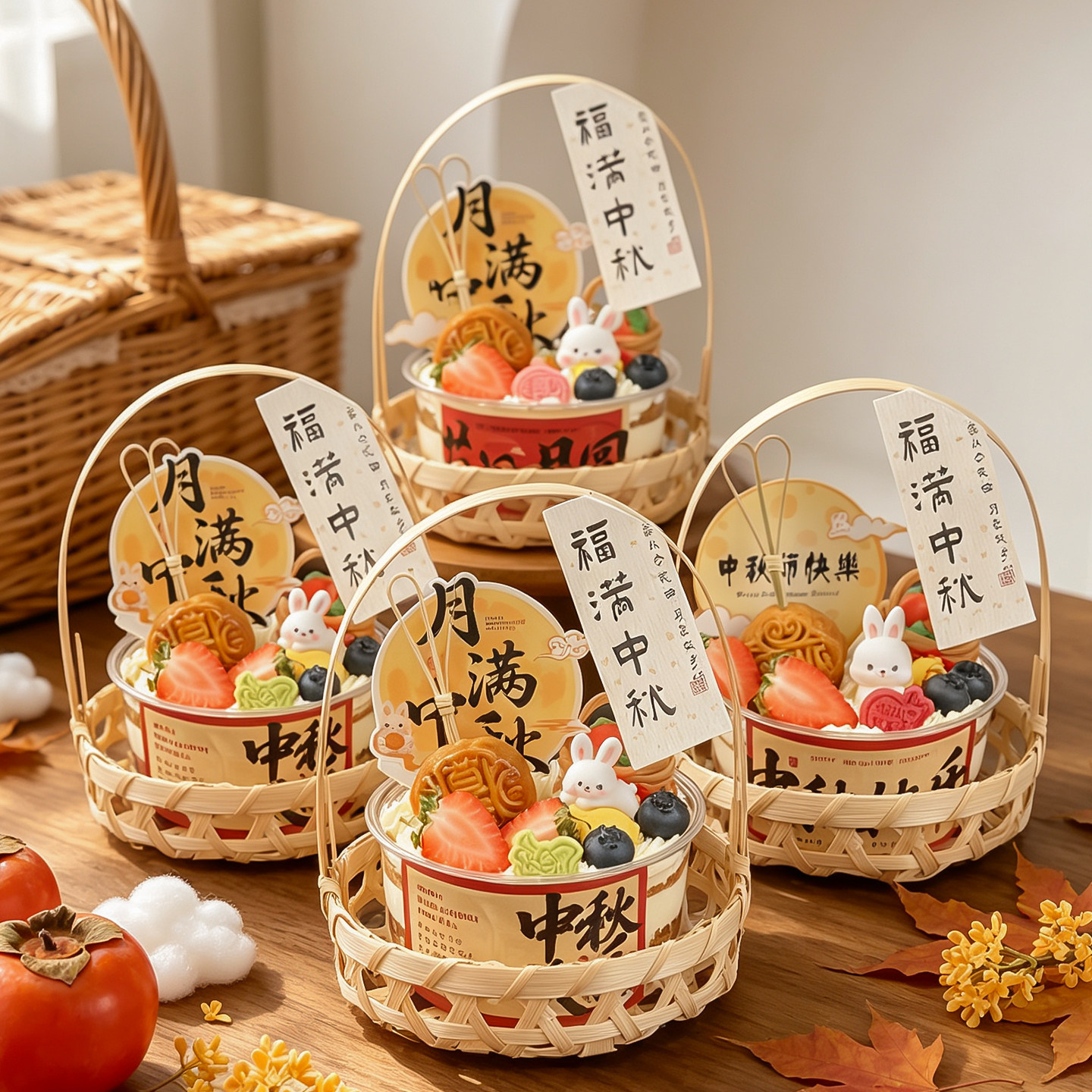 中秋节小竹篮手提篮蛋糕装饰图片