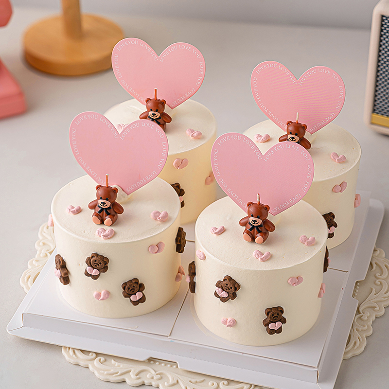 情人节小熊蜡烛蛋糕装饰