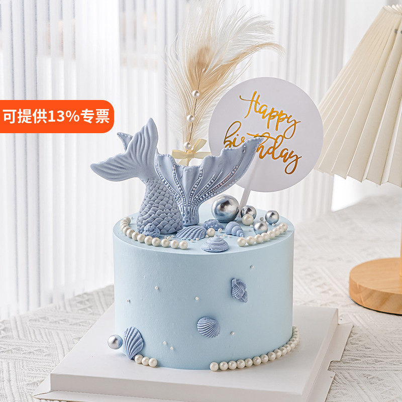 海洋风大小鱼尾硅胶模具美人鱼尾摆件生日蛋糕插件海洋主题装饰