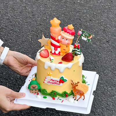 2026圣诞节抱蜡烛星星人蛋糕装饰MerryChristmas梅花鹿圣诞树装扮