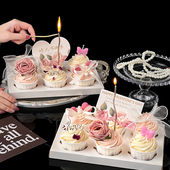 2.14情人节快乐纸杯蛋糕装 饰情侣告白爱心卡片木质love玫瑰插件