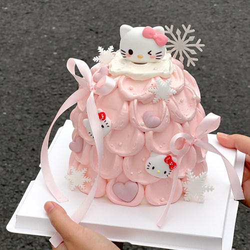 2026圣诞节可爱蝴蝶结小猫蛋糕装饰摆件平安夜派对雪花烘焙插件