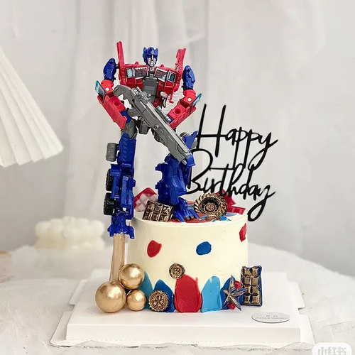 儿童生日蛋糕装饰变形汽车人摆件