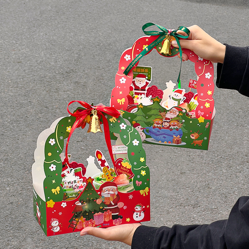 2026圣诞节波波杯蛋糕装饰手提盒圣诞快乐平安夜甜品打包包装盒