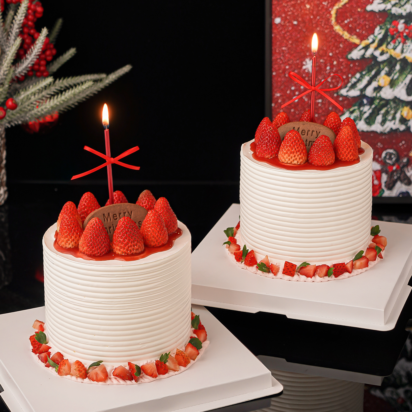 2026圣诞节草莓蛋糕装饰平安夜蝴蝶结丝带MerryChristmas饼干插件