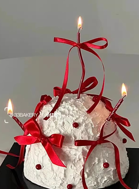 2.14情人节蛋糕装饰摆件红色蝴蝶结丝带插件蜡烛女神生日派对插牌