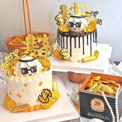 软胶富豪蛋糕装饰摆件暴富发财