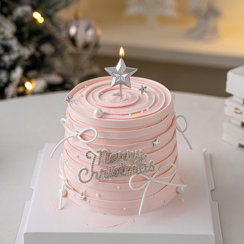 网红蛋糕装饰摆件唯美许愿金银色五角星蜡烛2026圣诞节快乐装扮