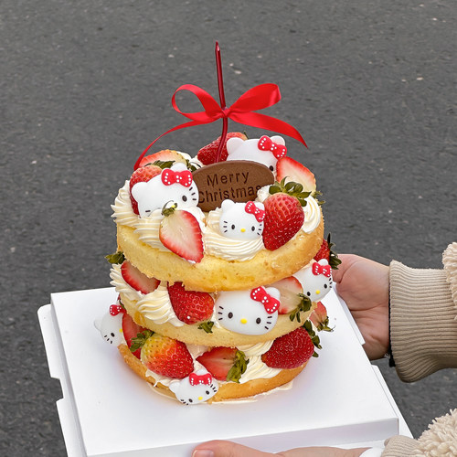 2026圣诞节草莓蛋糕装饰卡通蝴蝶结小猫Merry Christmas饼干插件