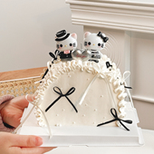 2.14情人节蛋糕装 饰西服小猫摆件情侣告白纪念日爱心love蜡烛插件