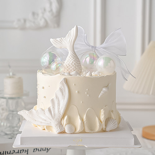 梦幻海洋风少女生日蛋糕装饰