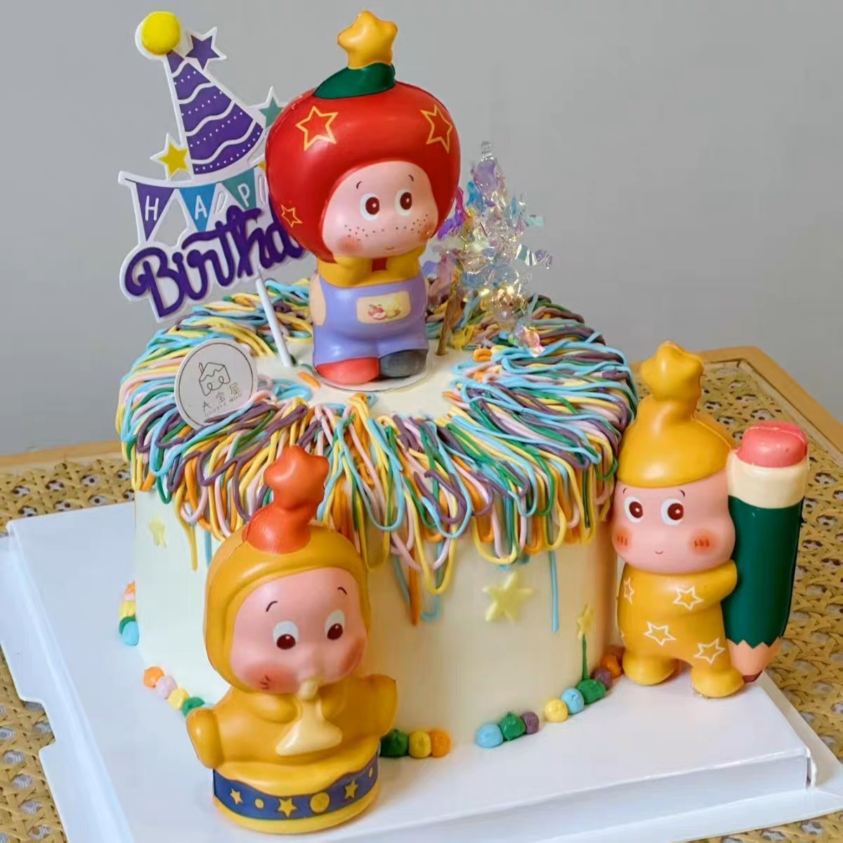 网红海绵星星苹果人蛋糕装饰摆件卡通星仔儿童生日烘焙装扮插件