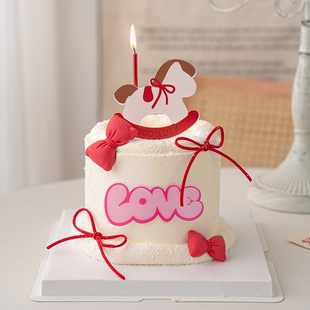 2.14情人节可爱摇摇马亚克力蛋糕装饰插牌情侣告白love烘焙插件