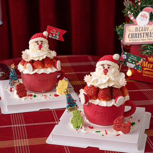 2026圣诞节蛋糕装饰圣诞老人巧克力杯子摆件圣诞快乐小旗烘焙插件