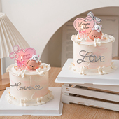 2.14情人节情侣小熊叠叠乐蛋糕装 饰love水钻插件永远爱你爱心卡片