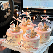 2.14情人节卡通情侣修狗蛋糕装 饰摆件love爱心亚克力情侣表白插件