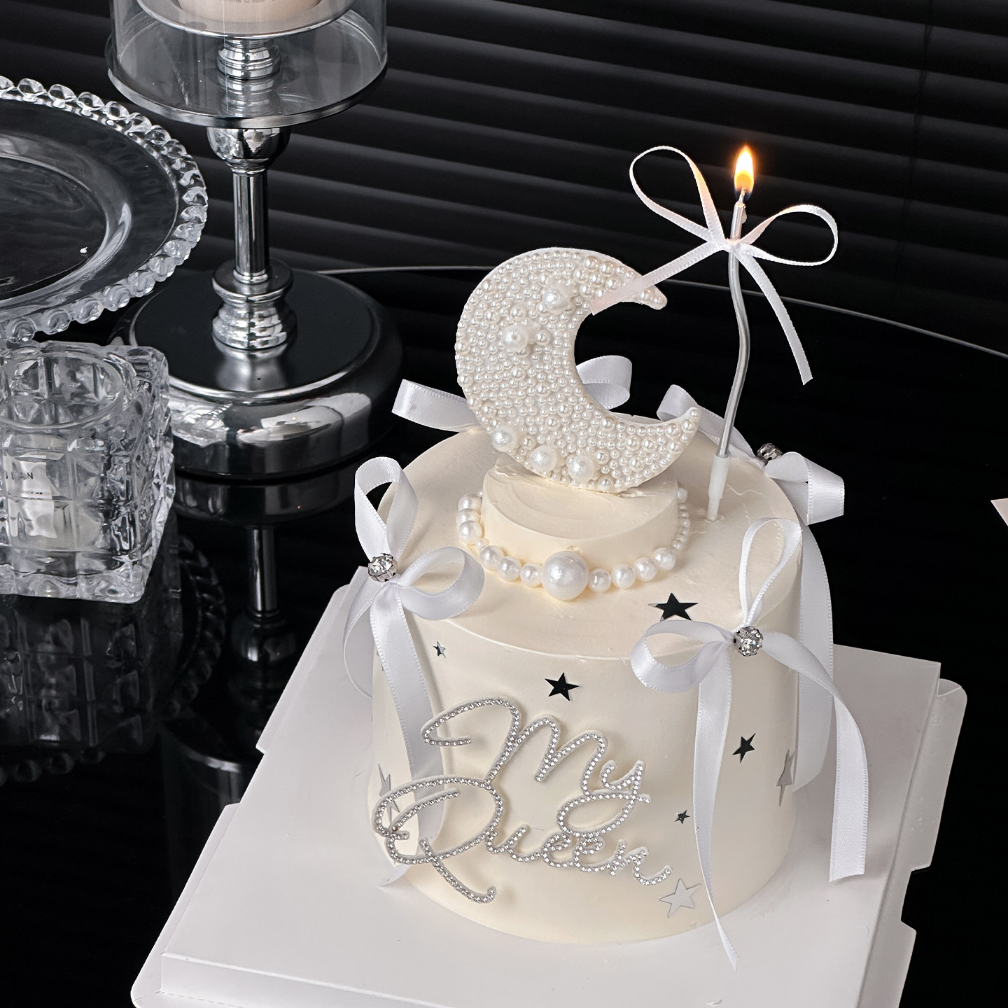 38女神节蛋糕装饰珍珠月亮插件三八妇女节仙女钻石my queen摆件