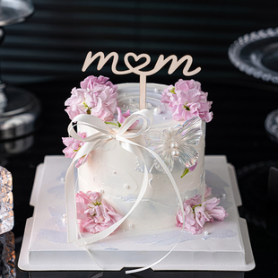 ins网红简约母亲节蛋糕装 扮烘焙插件 饰插牌木质mom我爱妈妈节日装