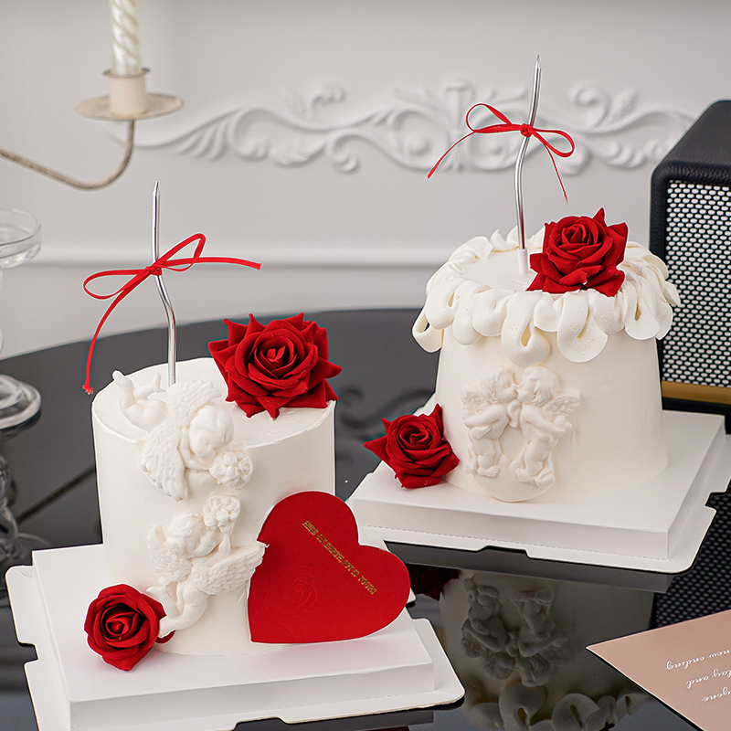 网红七夕情人节蛋糕装饰爱心卡片情人节快乐天使丘比特爱神装扮