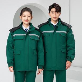 工装制服工作服男冬装劳保汽修反光工程服长袖工人棉服大衣印字