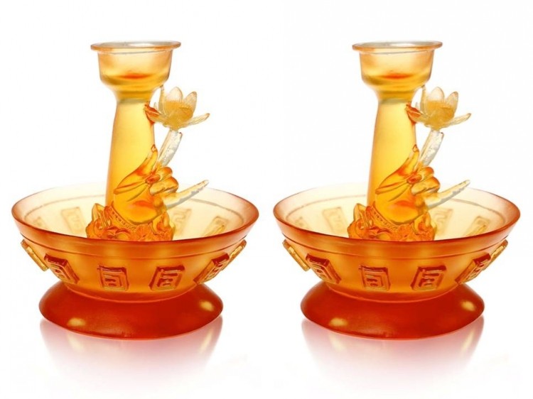 古法琉璃hs古供灯青灯 家居 烛台一对