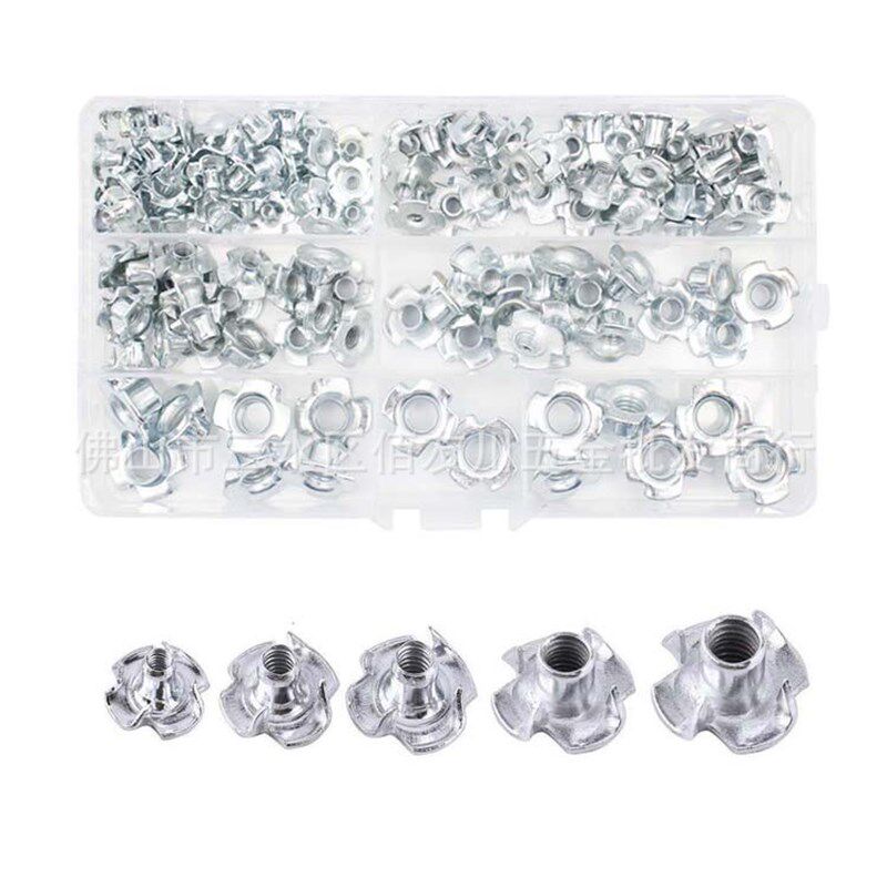 跨境货源 120Pcs 4爪镀锌螺母M3 M4 M5 M6 M8套盒 家具螺母