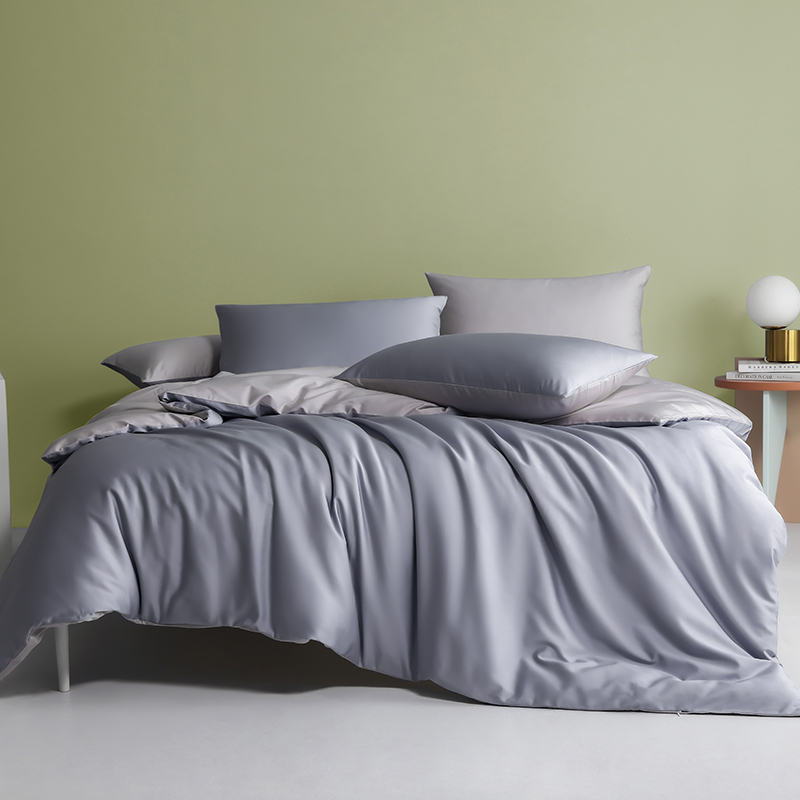 100支 贡缎纯色全棉简易隐形拉链双拼四件套纯棉床单笠款床上用品