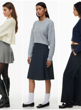 加拿大红牌 女款 美利奴羊毛混纺圆领短款线缆针织衫 E157