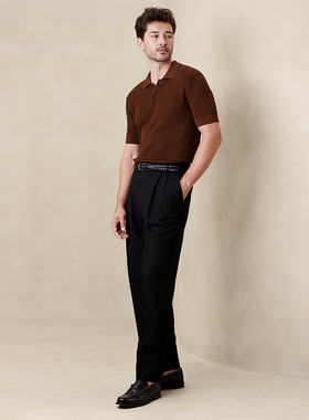 美系蕉国BR 男款 翻领纹理短袖针织上衣 B892