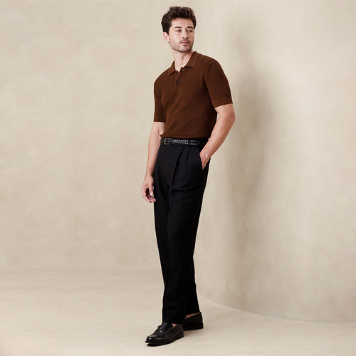 美系蕉国BR 男款 翻领纹理短袖针织上衣 B892