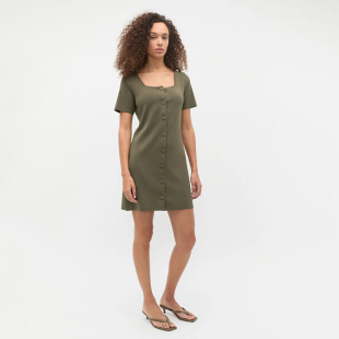 针织连衣裙 方领前排扣邹纱短袖 C695 女款 澳洲轻奢SD