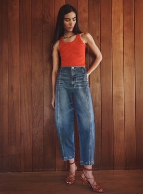 加州轻奢丹宁P1ST0 女款 高腰拼缝弯刀锥形牛仔裤 198美刀 C948