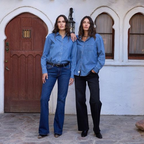 美式丹宁DJ 女款 深蓝洗水微喇弹力牛仔裤 D269