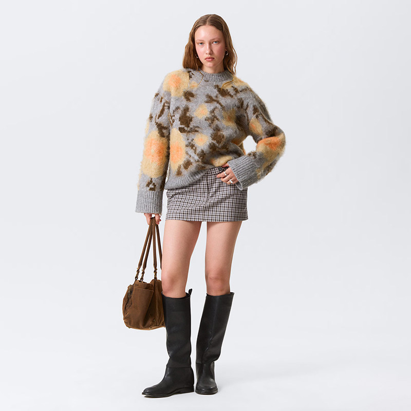 北欧风MNK  女款  圆领宽松拉绒提花针织毛衣 E510,女装/女士精品,毛针织衫,淘宝优惠券,粉丝福利购,淘宝优惠卷