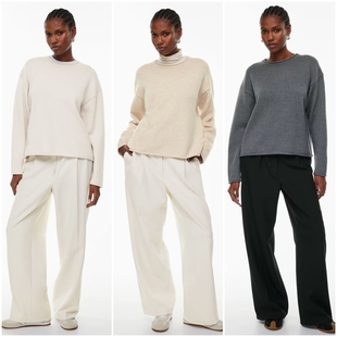 E172 100超细美利奴羊毛圆领落肩卷边针织衫 加拿大红牌 女款