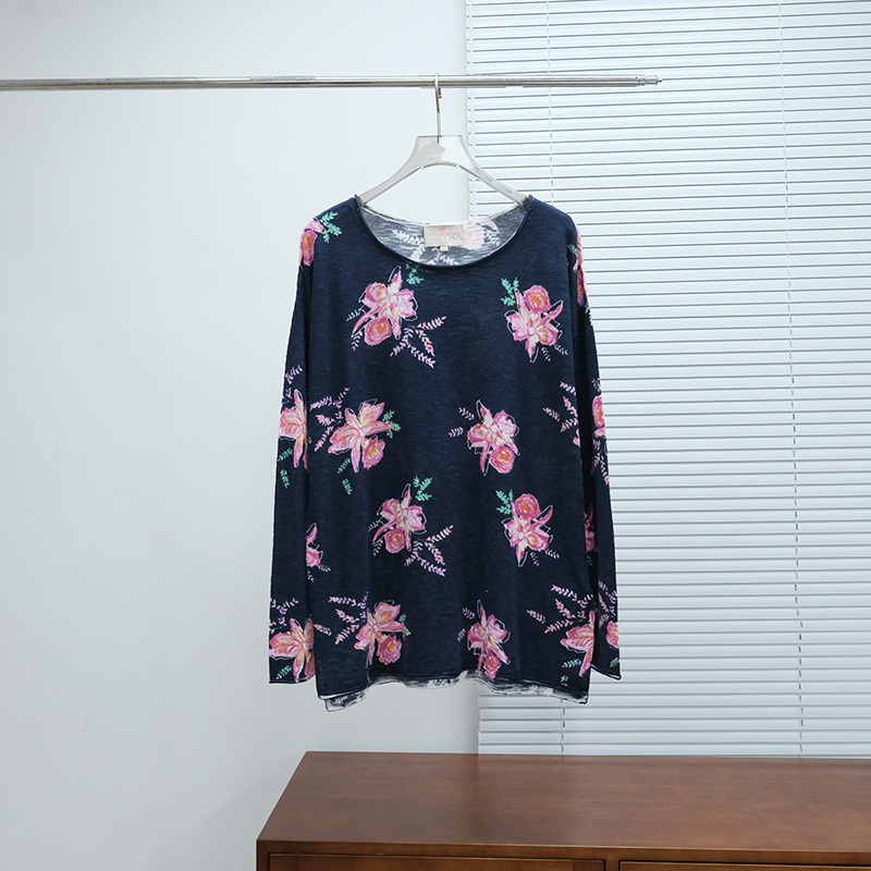德系轻奢LIEB 女款 印花手工缝线圆领针织衫 1340